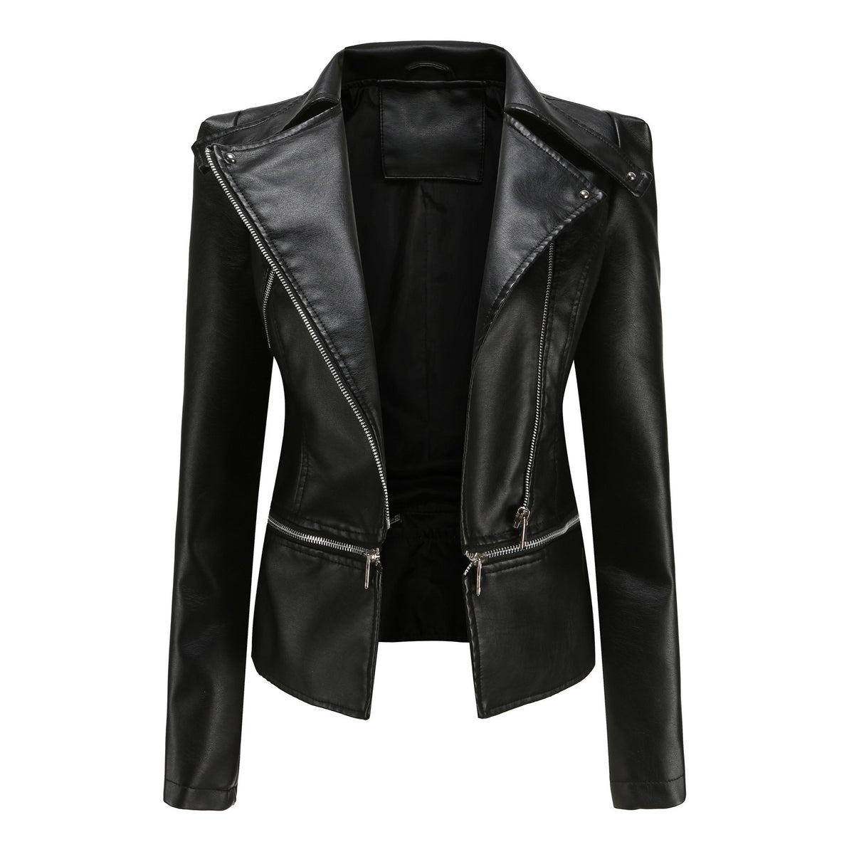Spring Autumn Leather Jacket Women Slim Fit Motor Biker PU Leather Short Coat Ladies Zipper Outerwear