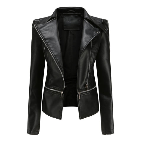 Spring Autumn Leather Jacket Women Slim Fit Motor Biker PU Leather Short Coat Ladies Zipper Outerwear