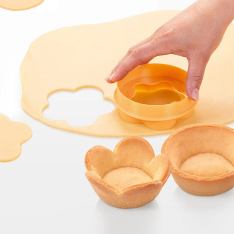 Plastic Pastry Tamper Tart Shell Molds Cake Cutter Flower Round Dough Cookie Cutter Set Cupcake Muffin Mold