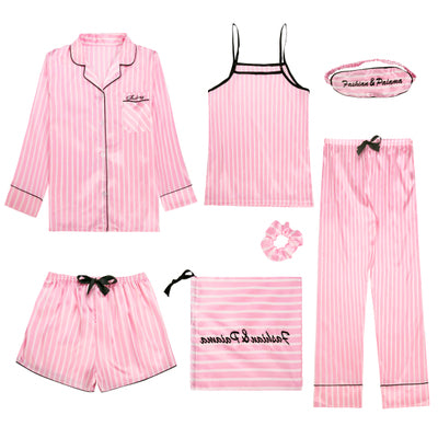 Summer seven-piece suit sexy suspenders ice silk pajamas