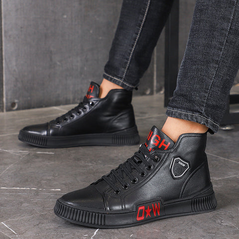 European station high men's shoes 2021 autumn and winter new men's leather fashion tide shoes men's Korean version of the net red thick floor shoes