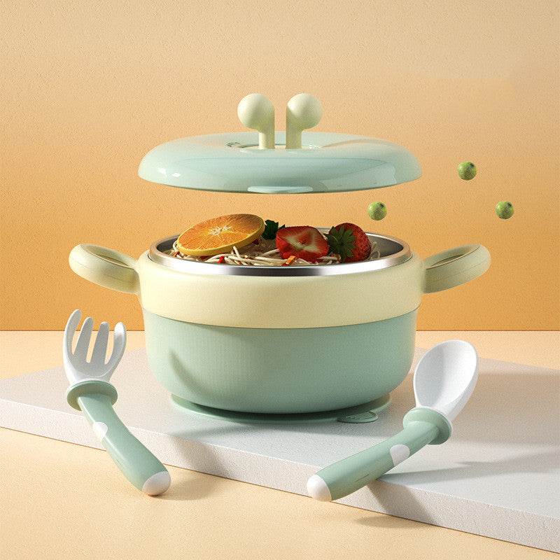 Baby Tableware Stainless Steel Bowl Baby Water Infusion Heat Preservation Bowl Supplementary Food Bowl Suction Cup Spoon Set