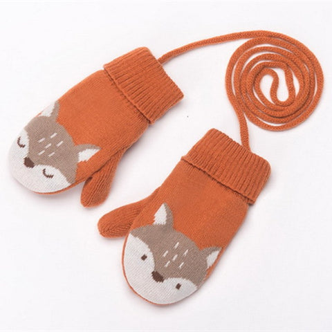 Autumn Winter Children Plus Velvet Hat Scarf Set Baby Lovely Cartoon Fox Print Knitted Hat Kids Collar Boy Girl Neck Warmer