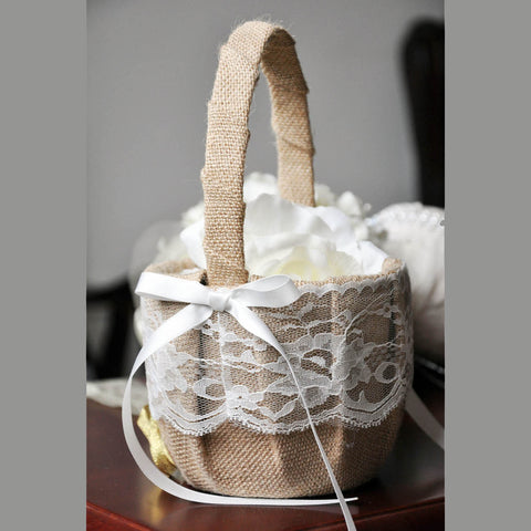 Lace Basket Rustic Burlap Bowknot Basket