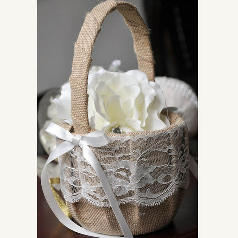 Lace Basket Rustic Burlap Bowknot Basket