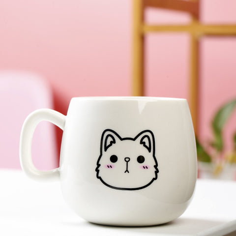 Cute Expression Ceramic Mug With Lid Spoon Water Cup Tea Cup Women's Coffee Cup