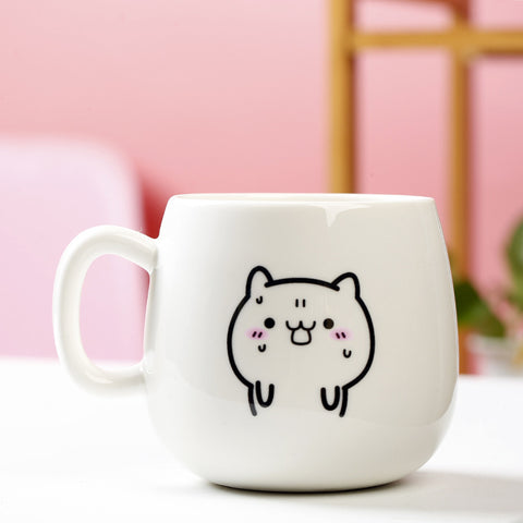 Cute Expression Ceramic Mug With Lid Spoon Water Cup Tea Cup Women's Coffee Cup