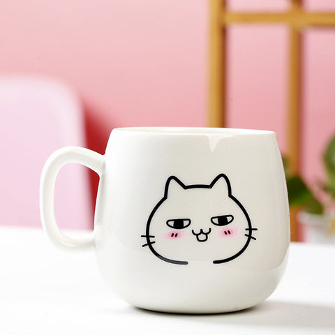 Cute Expression Ceramic Mug With Lid Spoon Water Cup Tea Cup Women's Coffee Cup