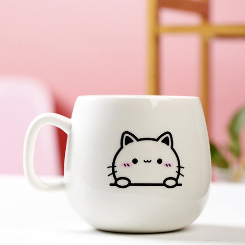 Cute Expression Ceramic Mug With Lid Spoon Water Cup Tea Cup Women's Coffee Cup