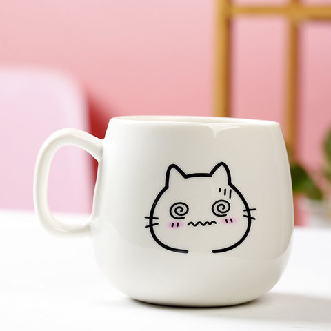 Cute Expression Ceramic Mug With Lid Spoon Water Cup Tea Cup Women's Coffee Cup