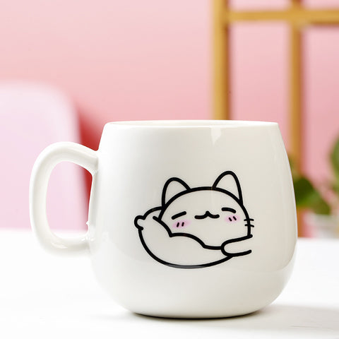 Cute Expression Ceramic Mug With Lid Spoon Water Cup Tea Cup Women's Coffee Cup