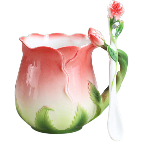European Style Ceramic Coffee Cup Set Rose Tea Cup