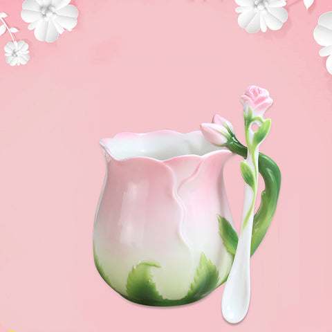 European Style Ceramic Coffee Cup Set Rose Tea Cup