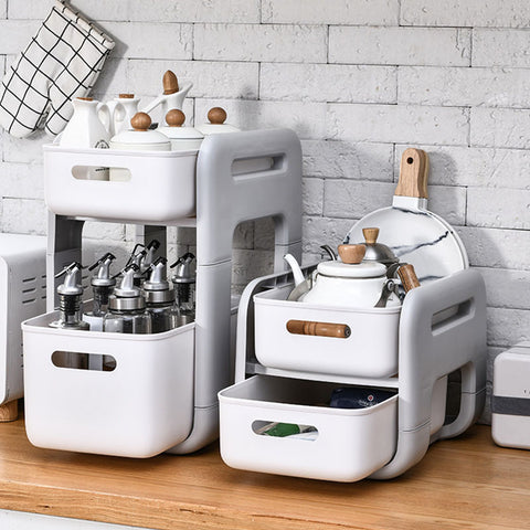 Multi-Purpose Countertop Clutter Storage Rack Cabinet Double-Layer Sli ...