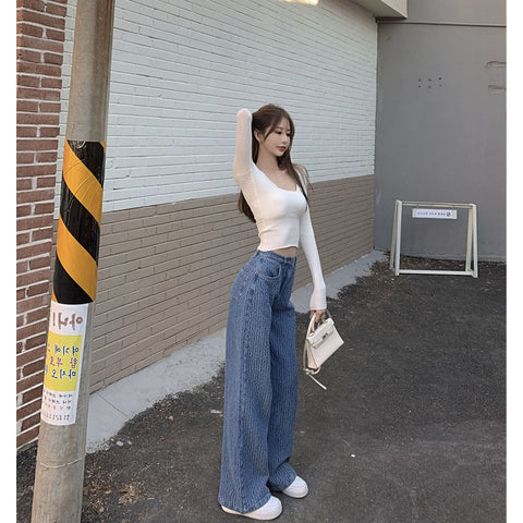 Women's Fashion High-Waist Straight-Leg Jeans