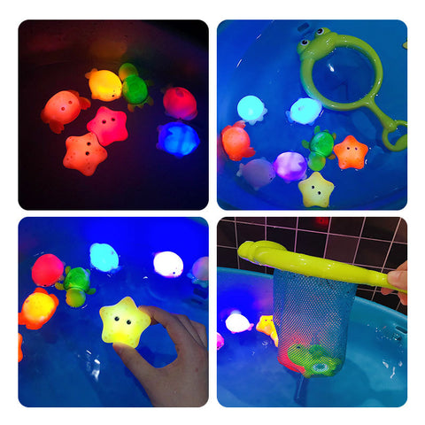 Baby Cute Animals Bath Toy Swimming Water Toys Soft Rubber Float Induction Luminous Frogs Kids Wash Play Funny Gift
