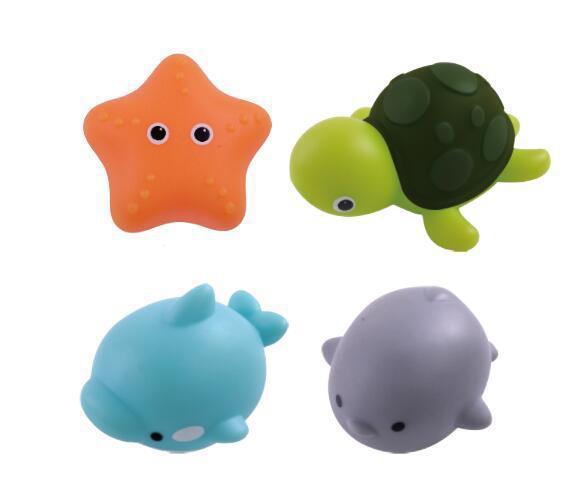 Baby Cute Animals Bath Toy Swimming Water Toys Soft Rubber Float Induction Luminous Frogs Kids Wash Play Funny Gift