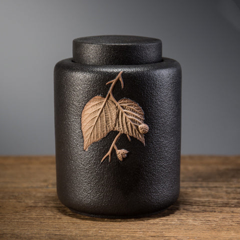 Stoneware Tea Caddy Ceramic Large Black Tea Tea Box Small Sealed Tin Cork