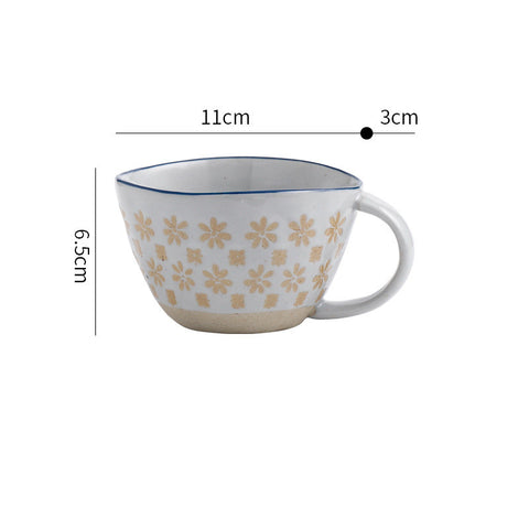 Retro Coffee Cup Ceramic Cup Japanese Garden Tea Cup Water Cup Embossed Stoneware Mug Couple Cup