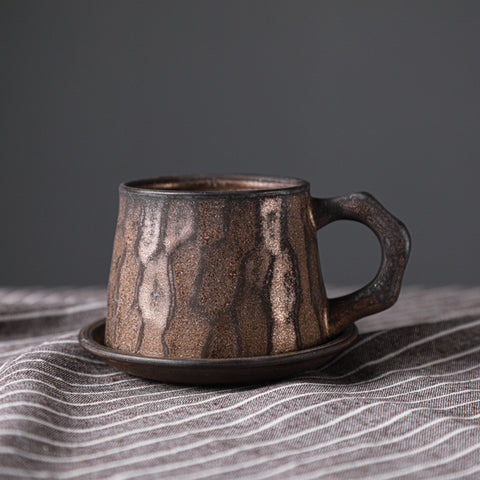 Japanese Retro Ceramic Coffee Cup And Saucer Set Creative Souvenir Cup Afternoon Tea Mug Stoneware Coffee Cup