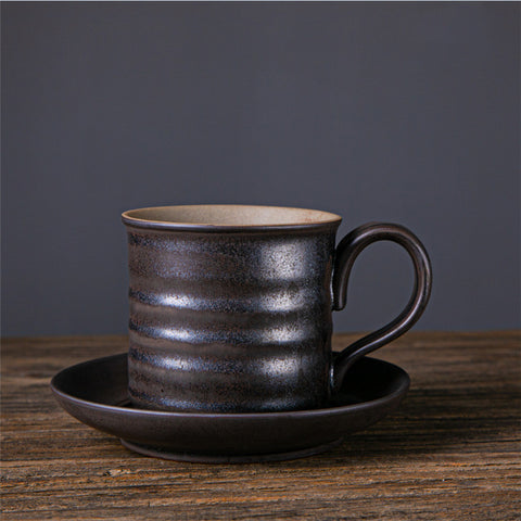 Japanese Retro Ceramic Coffee Cup And Saucer Set Creative Souvenir Cup Afternoon Tea Mug Stoneware Coffee Cup