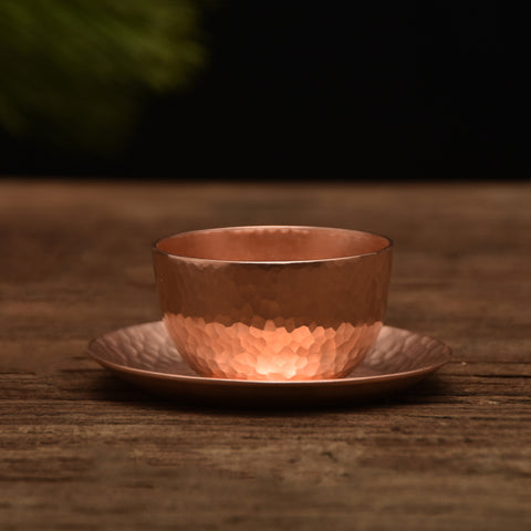 Handmade Thick Pure Copper Water Tea Wine Coffee Cup Set With Cup Holder