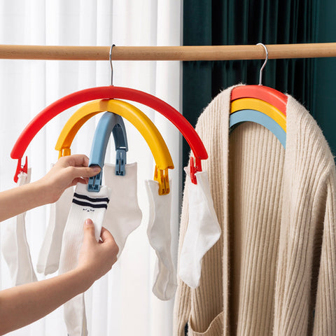 Clothes Rack Creative Rainbow Rotating Racks Multifunctional Three-layer Bed Sheet Drying Rack Clothes Hanger With Pants Clip