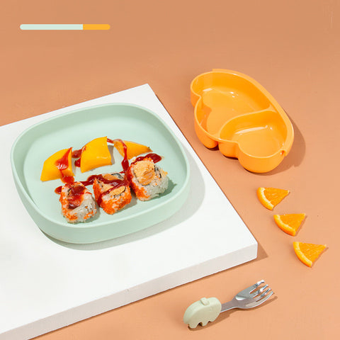 Ins Portable Silicone Sucker Plate Food Self Feeding For Kids Children Stratification Deformable Tableware Dishes Creative Gift