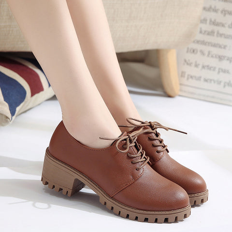 Small leather shoes for women spring 2021 new retro chunky shoes for women Korean version of the student  flat shoes medium heels