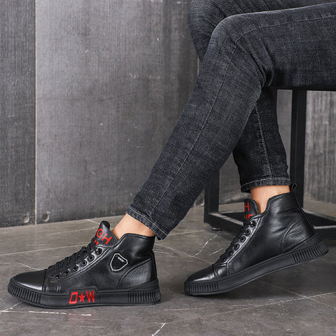 European station high men's shoes 2021 autumn and winter new men's leather fashion tide shoes men's Korean version of the net red thick floor shoes