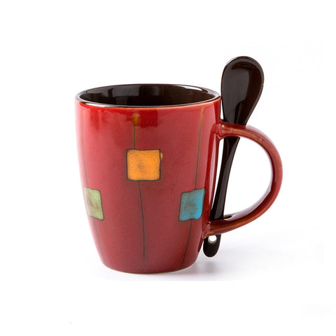 Creative Coffee Cup Milk Cup Mug With Lid Spoon Office Tea Cup