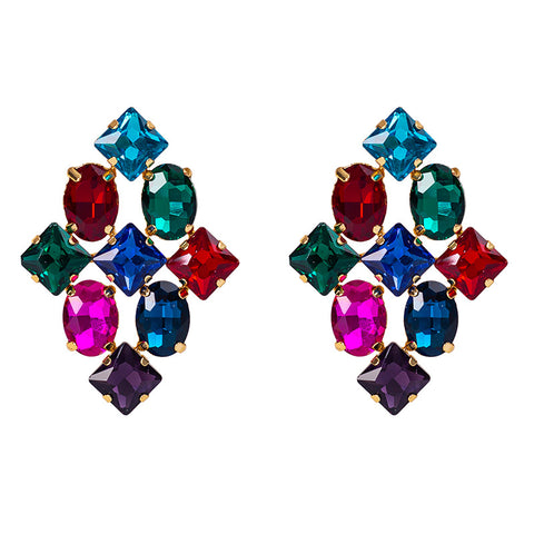 Creative Alloy Diamond-studded Geometric Colored Diamond Earrings