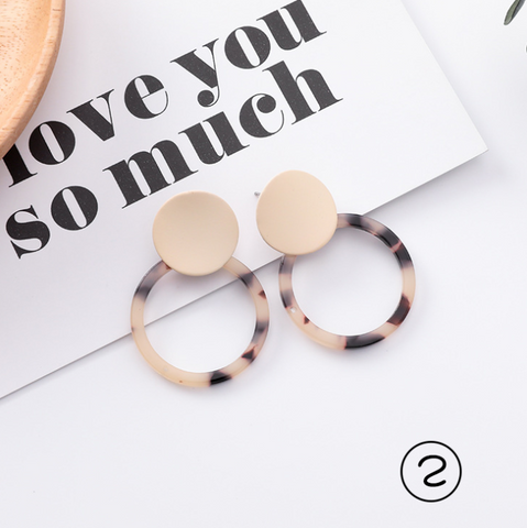 Simple and stylish acrylic geometric leopard stud earrings wooden earrings