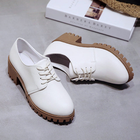 Small leather shoes for women spring 2021 new retro chunky shoes for women Korean version of the student  flat shoes medium heels