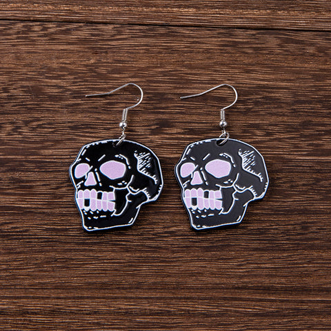 Halloween Black Cat Skull Acrylic Earrings For Women