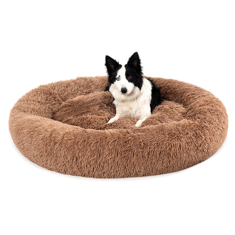 Fluffy Donut Dog Bed  Warm Soft Long Plush Pet Cushion Dog House Cat  Bed Washable Pet Sofa Mat Calming Samll Large Dog Beds