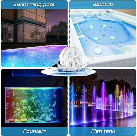 LED Swimming Pool Light RGB Underwater Light Waterproof Remote Control Diving Light Suction Cup Magnet Fish Tank Underwater Light