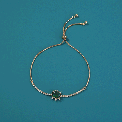 Brass Gold Plated Micropaved Zirconia Adjustable Pull Bracelet