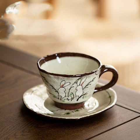 Ceramic Tea Cup Set Vintage Oribe Cherry Blossom Coffee Cup