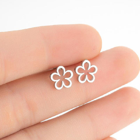 Dainty Silver Flower Stud Earrings Fashion Stainless Steel Hollow Daisy Earrings For Women Girls Jewelry Gifts