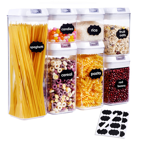 Air-Tight Food Storage Container 7pcs For Cereals Easy Lock Sealed Jar Plastic Transparent Milk Powder Grains Candy Kitchen Organizer