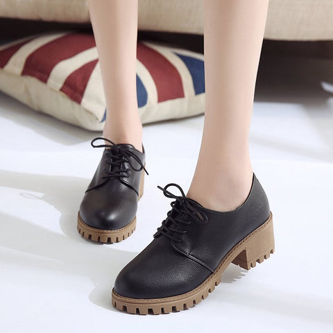 Small leather shoes for women spring 2021 new retro chunky shoes for women Korean version of the student  flat shoes medium heels