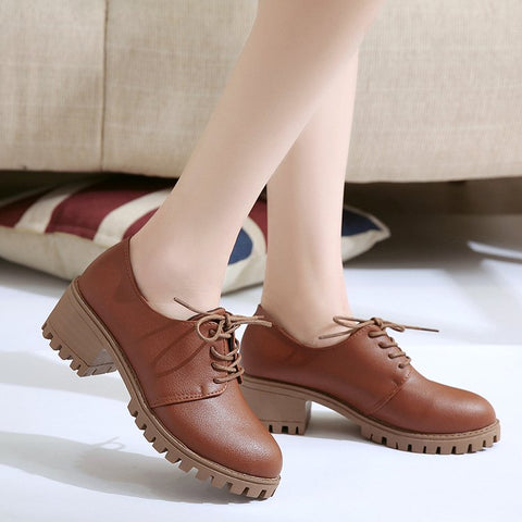 Small leather shoes for women spring 2021 new retro chunky shoes for women Korean version of the student  flat shoes medium heels