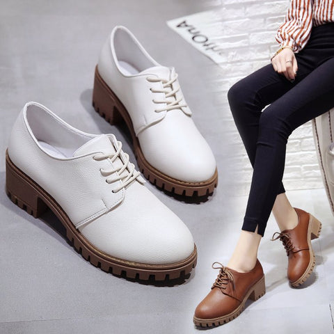 Small leather shoes for women spring 2021 new retro chunky shoes for women Korean version of the student  flat shoes medium heels