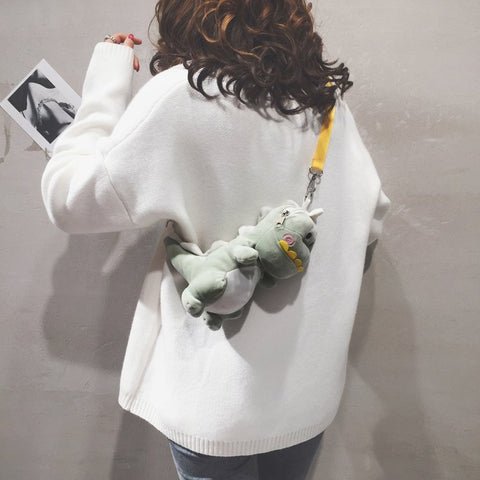 New cartoon cute girl small satchel cute dinosaur toy backpack cross satchel stuffed animal bag female