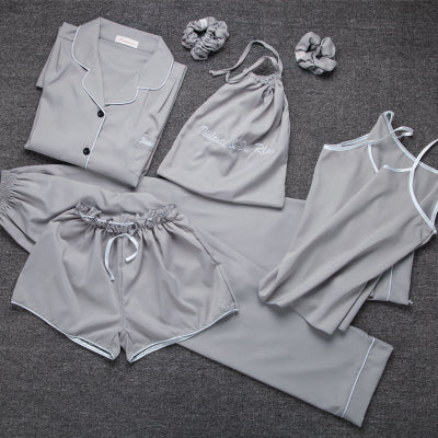Summer seven-piece suit sexy suspenders ice silk pajamas
