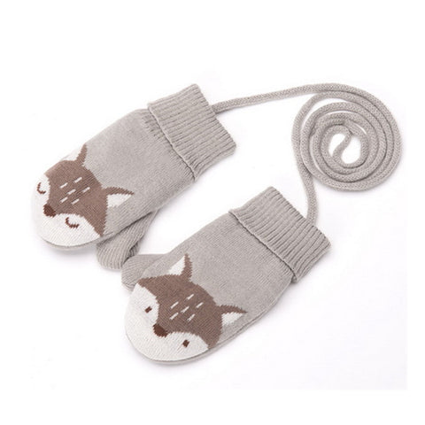 Autumn Winter Children Plus Velvet Hat Scarf Set Baby Lovely Cartoon Fox Print Knitted Hat Kids Collar Boy Girl Neck Warmer