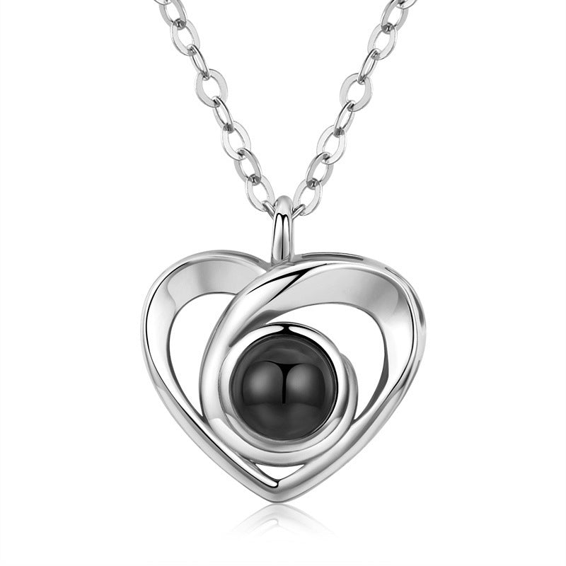 S925 Silver Romantic Photo Projection Necklace Heart Shaped Pendant Necklace
