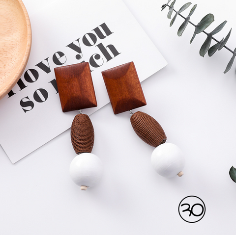Simple and stylish acrylic geometric leopard stud earrings wooden earrings