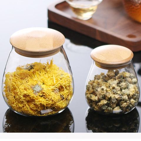 Kitchen Mushroom Shaped Glass Coarse Grains Sealed Tea Coffee Bean Storage Jar